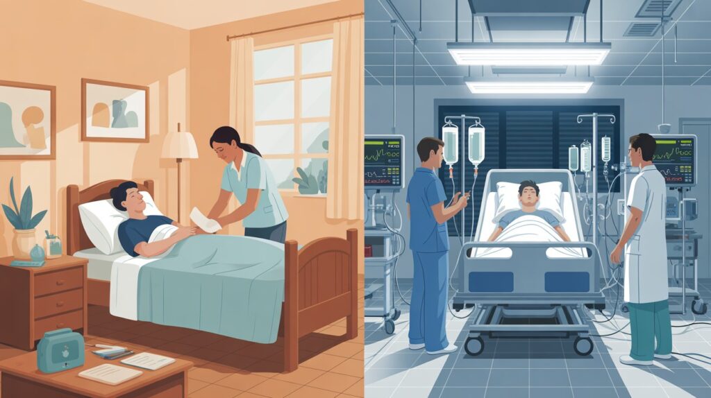 home care or hospitalization